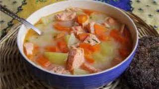 Овощной суп с лососем